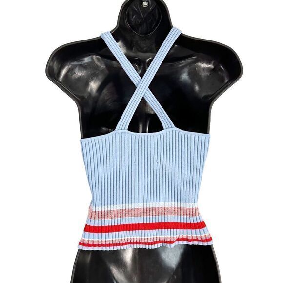 C/MEO Collective Cross Back Cropped Tank Top Blue Red Small Preppy Sporty Chic - Picture 4 of 9